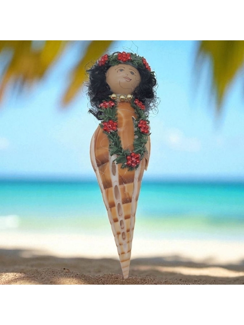 Hawaiian Carved Shell Hula Girl Ornament Oxymeris Maculata